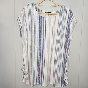 Cure Womens Multi Color Stripes Dolman Slit Sleeves Crew Neck Size 3XL Tank Top